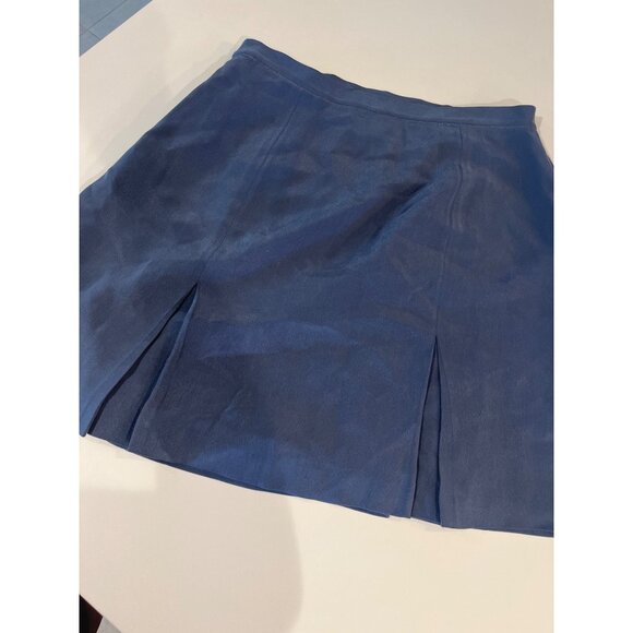 Chaus Womens Blue Silk Mini Skirt Size 12 With Pleated Front & Button Detail - Picture 6 of 6